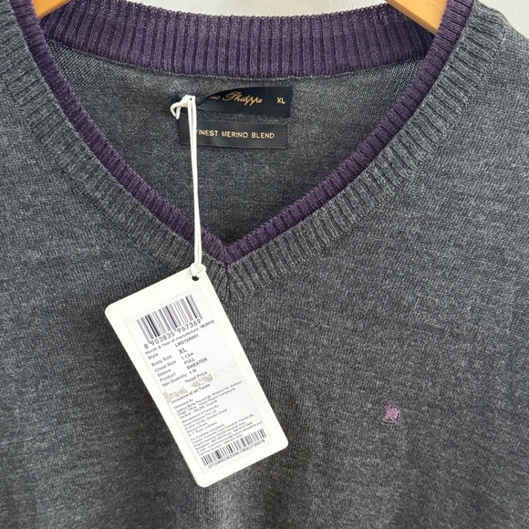 Louis Philippe Dark Gray V-Neck Sweater - Picture 3 of 10